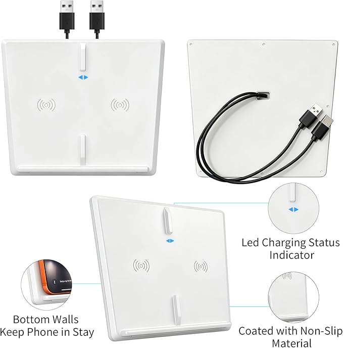 White Wireless Charger for 2017-2020 Tesla Model 3, Dual 15W Tesla Model 3 Wireless Charger Pad, Centre Console Accessory Panel, OEM White Interior Match, Compatible with All Qi Phone