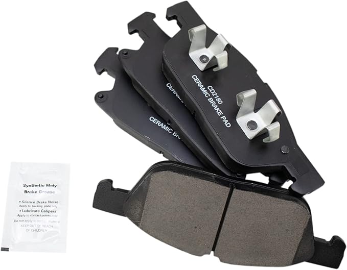 TRQ Front Ceramic Brake Pad Set Includes Contact Point Grease Compatible with 2024 Ford Edge with Red Painted Calipers 22-23 Edge ST with Red Painted Calipers 19-20 Edge ST