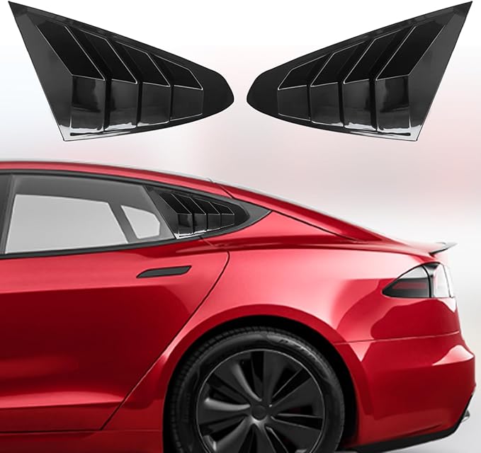 Window Louvers Fits for Tesla Model S 2017-2024 2025 Accessories Rear Side Window Louvers Windshield Sun Shade Cover Auto Exterior Decoration Trim Accessories(Bright Black)