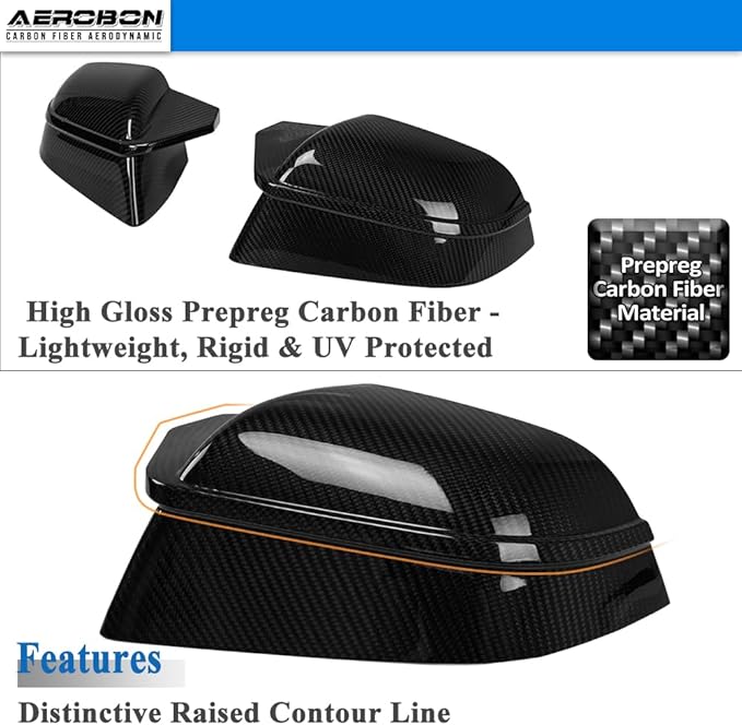 AeroBon Prepreg Dry Carbon Fiber Mirror Cap Overlays Compatible with 2017-2026 Tesla Model 3 Mirror Caps (SL Style) Sport Line