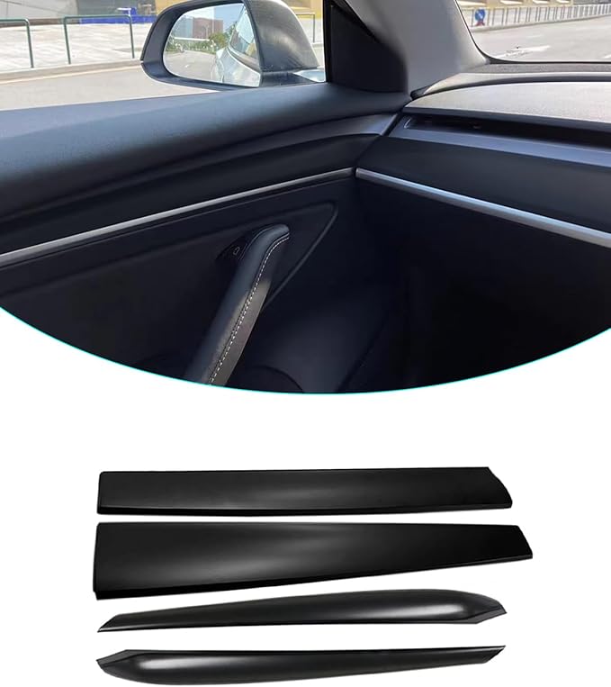 Matte Black Dashboard Cover and Front Door Cover Compatible with Tesla Model 3（2021-2023） and Model y（2019-2024 (Matte Black)