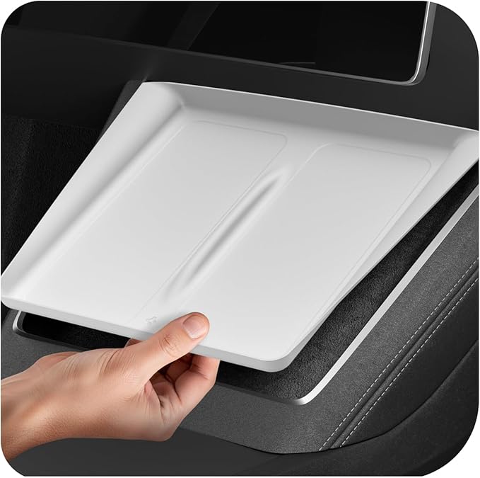 Spigen Ultra-Thin Wireless Charging Pad [Unobstructed Charging] Protective Silicone Mat Cover Accessories for 2025-2026 Tesla Model Y Juniper Premium/Performance - White