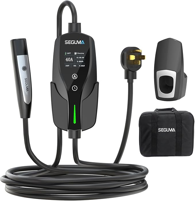 Level 2 EV Charger for Tesla, 40A/9.6kW Ultra-Fast Home Portable EV Charging Station with NEMA 14-50 Plug, 25FT Cable, Adjustable Current &Delay Start Timer, Compatible with Model Y/3/S/X (NACS Port)