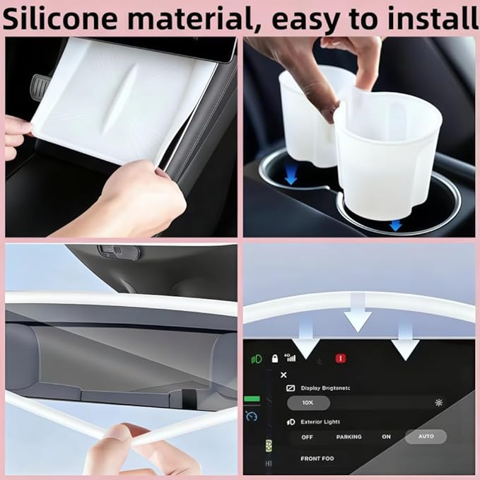 4 PCS Silicone Center Console Accessories Kit for Tesla Model Y Juniper 2025 2026, Including Center Console Mat, Cup Holder Insert, Screen Edge Protector Frame, and Mirror Frame Protectors (White)