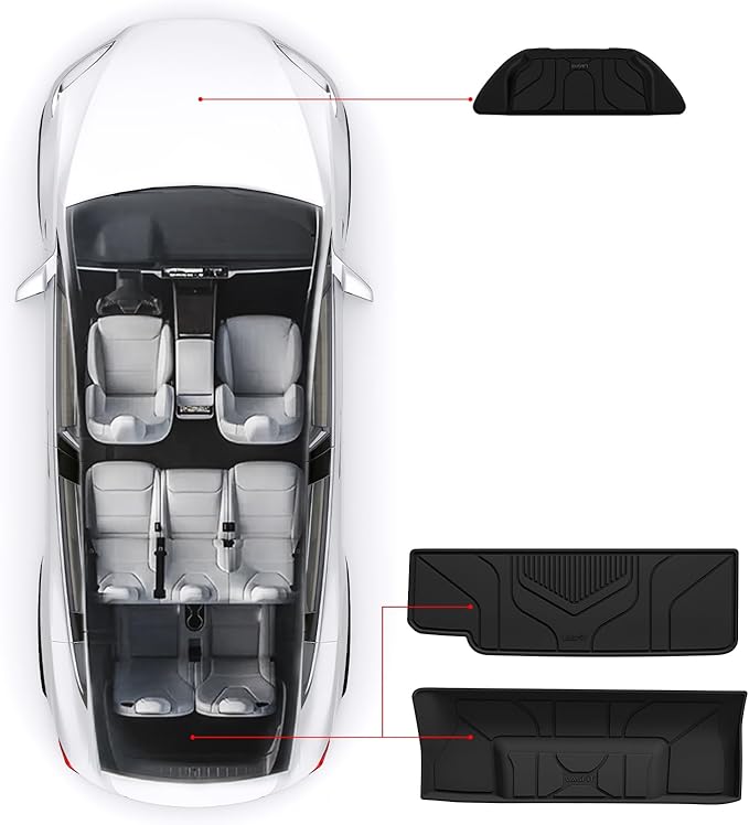 LASFIT Trunk Mats Fit for Tesla Model X & Model X Plaid 6 Seater / 7 Seater 2025 2024 2023 2022 2021, Custom Fit TPE All Weather Waterproof Cargo Liners, Black