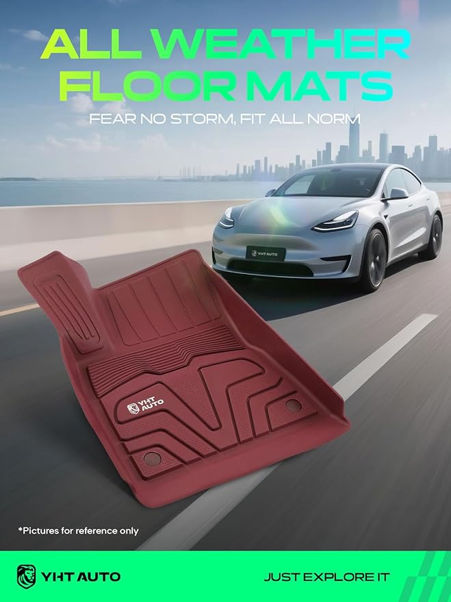 YHTAUTO Custom Fit Red Floor Mats for Tesla Model 3 2020 2019 2018 2017, All Weather TPE Car Carpet, Front Rear Trunk Storage Cargo Liner, Lower Storage Mat, Anti-Slip Waterproof Orderless, Set of 6