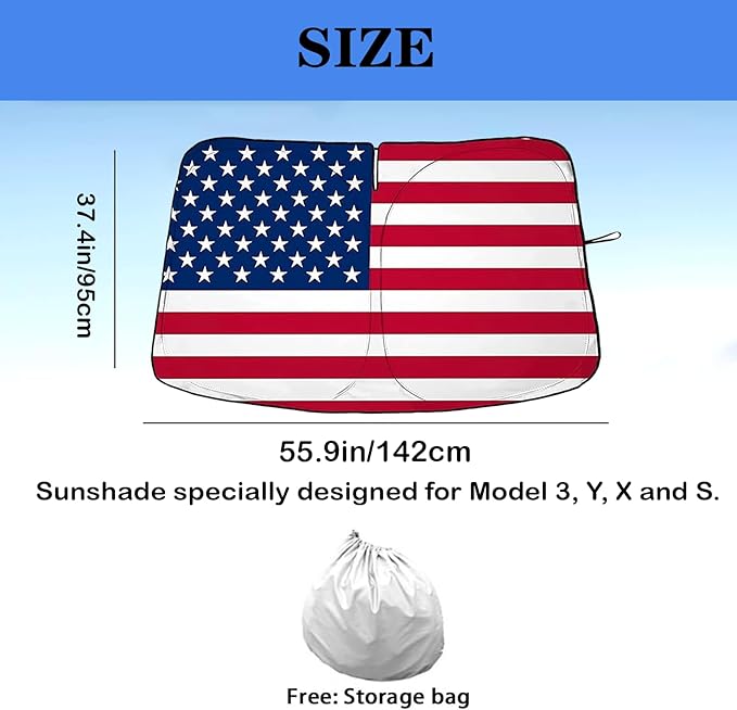 Car Windshield Sunshade Compatible with Tesla Model 3/Y/X/S,for USA Flag Front Window Shades Foldable Windshield Cover Reflective Sun Visor Protector,fit Tesla Model 3/Y Accessories.