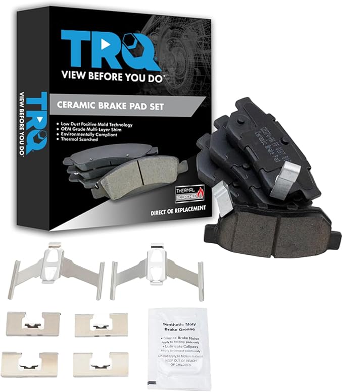 TRQ Rear Brake Pads Ceramic Hardware Compatible with 1990-2001 Acura Integra 1988-2000 Honda Civic 1993-1997 Civic del Sol 1990-1991 CRX 1985-1991 Prelude