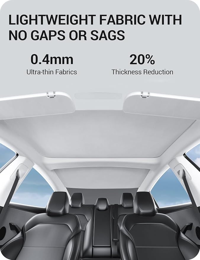 BASENOR 2026-2024 Tesla Model 3 Sunshade Roof, [Nano Ice-Crystal Coatings] Heat Insulation Glass Roof Shade, Top Window Retractable Sun Protection, Sunroof Blocking Cover for Model 3 Highland Grey