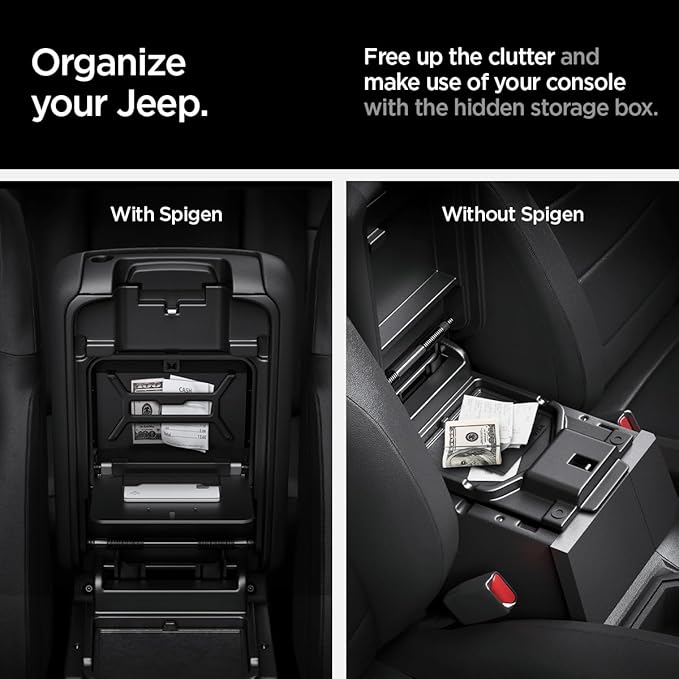 Spigen One-Touch Center Console Hidden Storage Box Designed for Jeep Wrangler and Jeep Gladiator