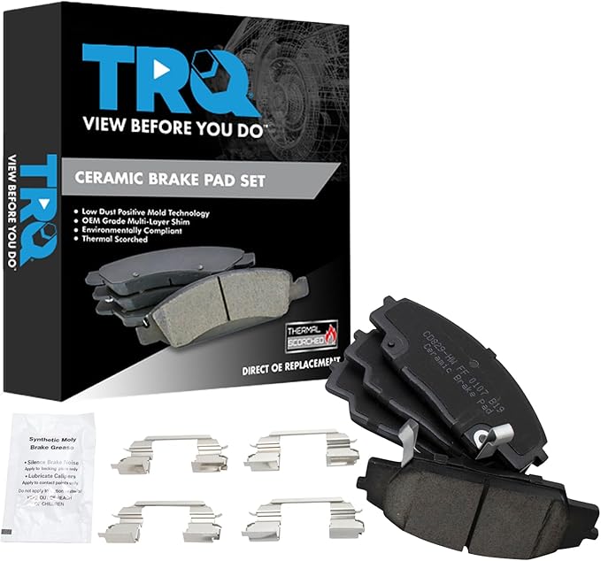 TRQ Front Brake Pads Ceramic Hardware Wear Sensor Compatible with 2002-2006 Acura RSX 2006-2011 Honda Civic 2000-2009 S2000