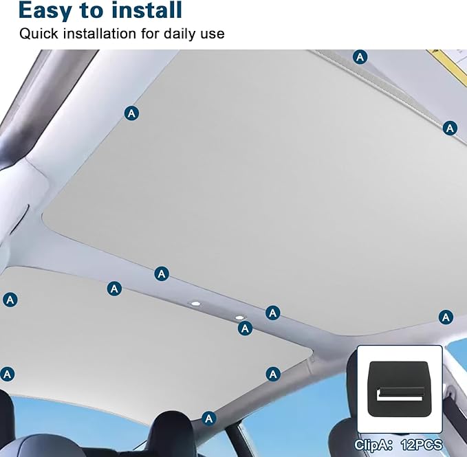 ROCCS Sunshade Roof for Tesla Model 3 2023-2021 Colorful Ice Crystal Glass Roof Sunshade Sunroof No-Sag Design Retractable Sunshade Heat Insulation Roof Window Sun Protection Snap Foldable (White)