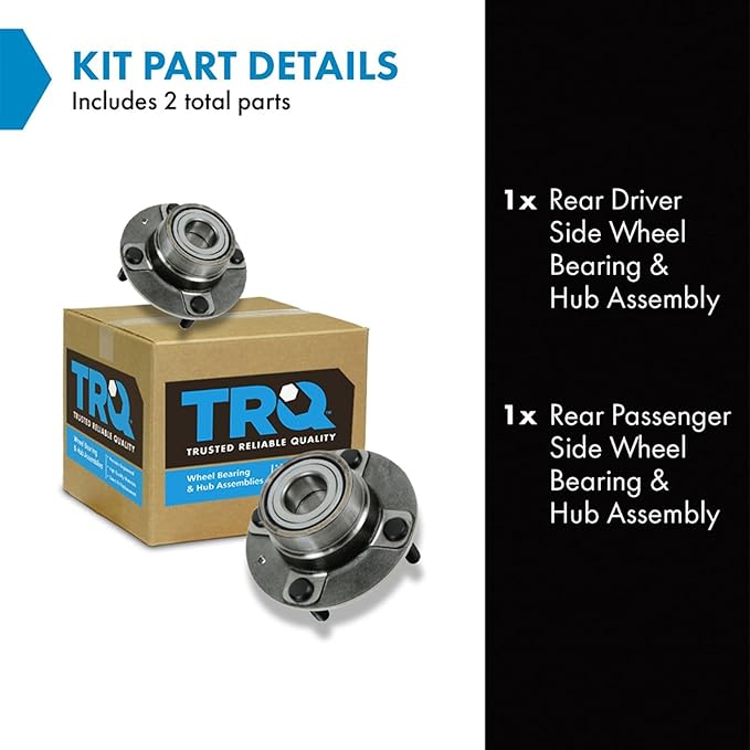 TRQ Rear Wheel Bearing and Hub Assembly Set 2 Piece Compatible with 2001-2006 Hyundai Elantra 2005-2009 Kia Spectra Spectra5 Without ABS Models