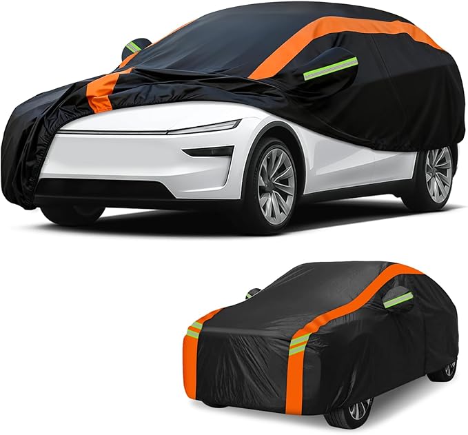 Car Cover for Tesla Model Y 2020-2026, Multi-Layer Automobiles Covers Waterproof All Weather with Zipper Door, Sun Rain Snow Dust Protection