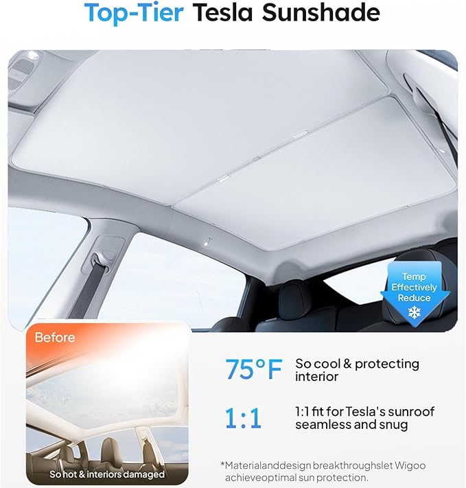 2025 2026 Tesla New Model Y Juniper Sunshade Roof [No Gaps, No-Sagging] Magnetic-Mid Design New Tesla Y Must-Have Accessories Heat Insulation Foldable Glass Shade for New Model Y Only