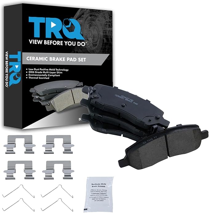 TRQ Rear Brake Pads Ceramic Hardware Wear Sensor Compatible with 2013-2016 Dodge Dart