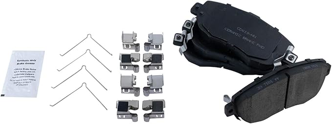 TRQ Front Brake Pads Ceramic Hardware Wear Sensor Compatible with 1993-2005 Lexus GS300 1998-2000 GS400 2001-2005 GS430 2001-2005 IS300 2002-2010 SC430 1993-1998 Toyota Supra