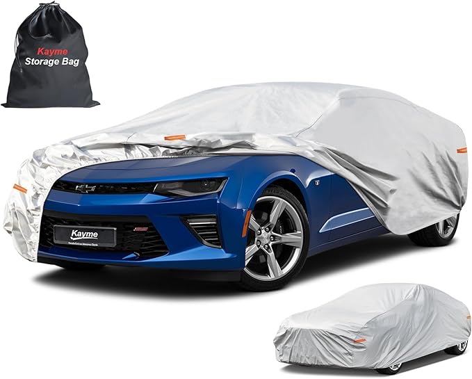 Kayme 6 Layers Car Cover Custom Fit for Chevrolet Chevy Camaro (2010-2025) Waterproof All Weather for Automobiles, Outdoor Full Cover Rain Sun UV Protection.Sliver