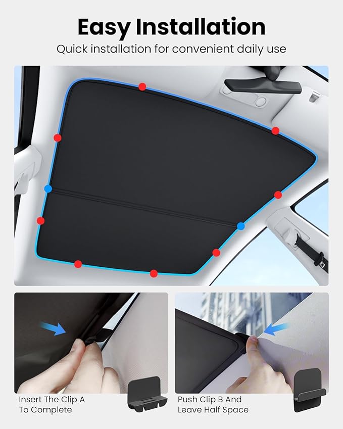 REEVAA 2025 Upgrade Tesla Model Y Sunshade Roof [No Gaps, No Sagging] Tesla Y Accessories Heat Insulation Foldable Glass Sunroof Cover for Model Y 2021-2025 (Not Fit New Y Juniper), 2PCS, Black