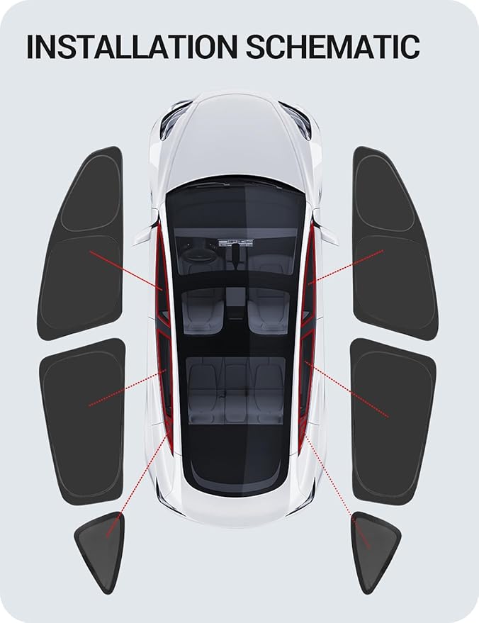 BASENOR 2026-2017 Tesla Model 3 Side Window Sunshade for Kids & Camping & Privacy Rest, (Proprietary Design) Rear Window Sun Shade Reflective Window Cover 100% UV Rays for Model 3