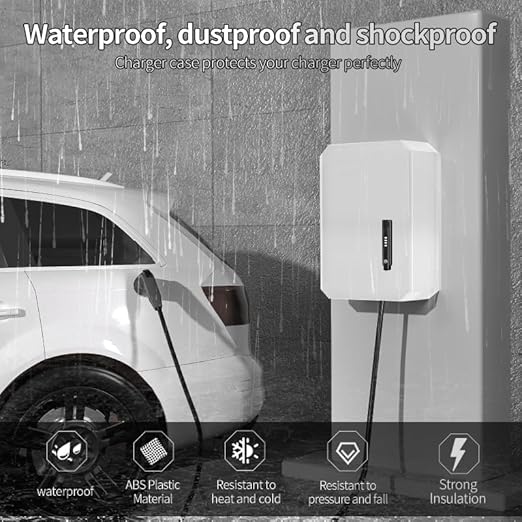 Wall-Mounted 1.2mm Cold Rolled Steel Electric Vehicle Charging Protection Box for Tesla, Waterproof Indoor/Outdoor Enclosure with Lock | Seamless One-Piece Design (White)