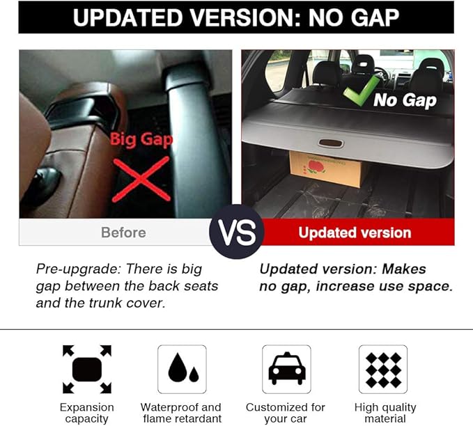 Powerty Cargo Cover for 2017 2018 2019 Cadillac XT5, Trunk Cover Retractable Trunk Shielding Shade XT5 Accessories Cargo Luggage Cover No Gap