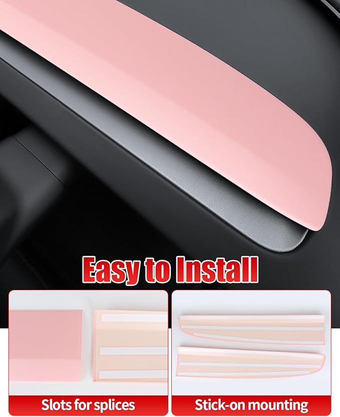 KKTR-CAR Dashbooard Cover 2pcs ABS Dashboard Panel Trim Cover Sticker Compatible with Tesla Model Y Juniper 2025 2026 Model 3 Highland 2024-2026 (Pink)
