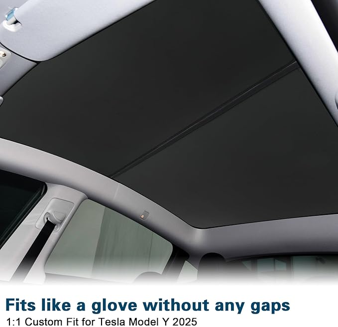 [2025 Upgrade] Sunshade Roof for Tesla New Model Y 2025 Juniper Colorful Ice Crystal Glass Sun Shade No-Sag Design Retractable Sunshade Heat Insulation Roof Window Sun Protection Foldable(Black)