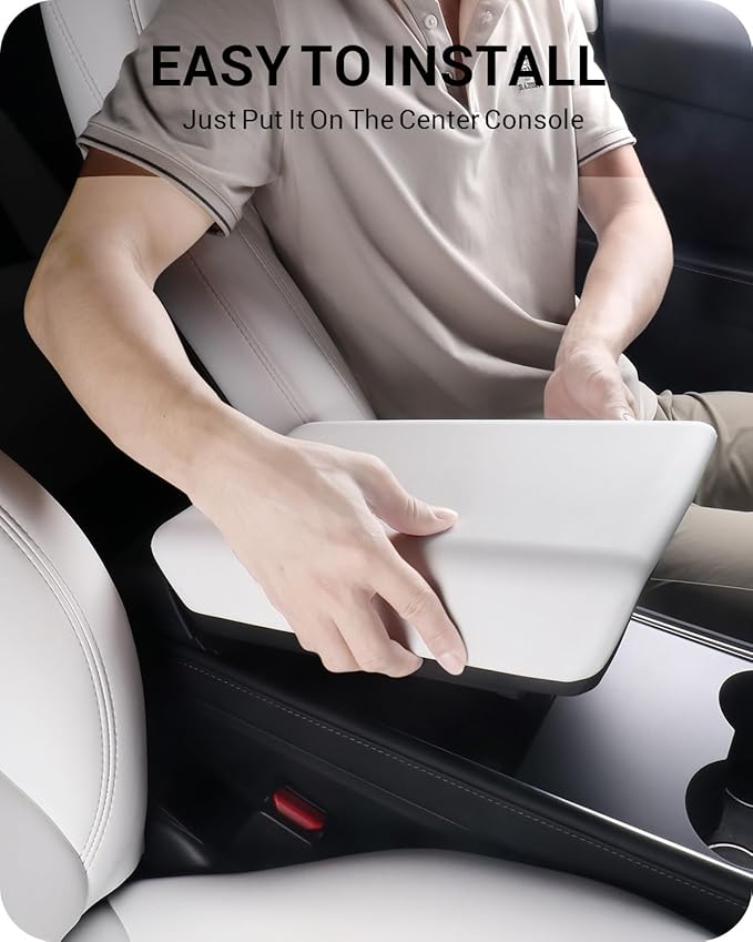 BASENOR Armrest Cover for 2017-2024 Tesla Model Y Model 3 Center Console Cover Non-Slip TPU [No Logo] Protector Armrest Tesla Accessories White (Not Compatible with 2025 2026 Model Y/3)