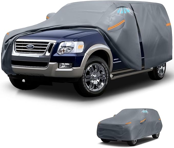 Waterproof Ford Explorer(2006-2026) SUV Car Cover with Breathable Vents, [2026 Upgrade] Premium Covers with Cotton Liner and Zipper Door, Sun Rain Snow Dust Uv Protection.(Gift with Towel)