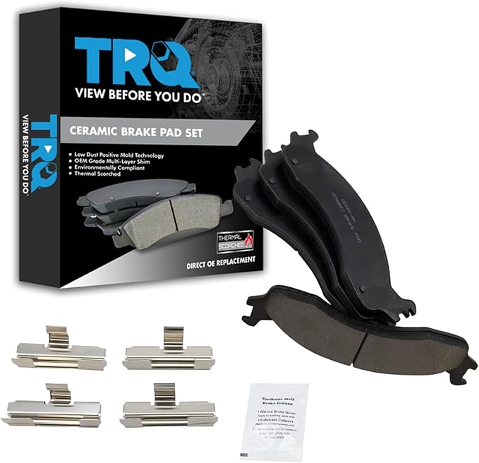 TRQ Front Posi Ceramic Brake Pad Kit Set for B2500 / E250 Van E350 Super Duty E450 F250 Truck F350 Ram 2500 3500