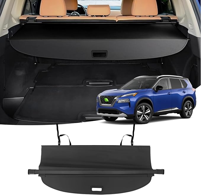 Powerty Cargo Cover for Nissan Rogue 2026 2021-2025 Platinum S SL SV, Trunk Cover Retractable Trunk Shielding Shade Rogue Accessories Cargo Luggage Cover No Gap(Not for Rogue Sport)
