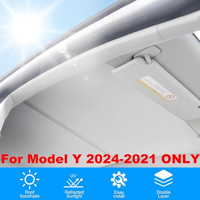 2025 Sunshade for Tesla Model Y 2024 - Foldable, No Sagging, Compatible with Tesla Y Accessories 2023 2022 2021, not fit for New Model Y 2025 Juniper (Light-Gray)