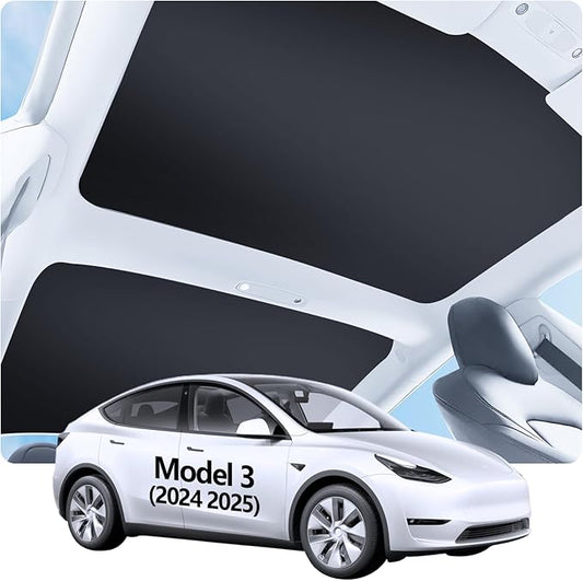 2025 Tesla Model 3 Sunshade Roof 2025 2024 Highland Roof Sunshade No-Gap & Sag-Free Glass Model 3 Accessories Nano Ice-Crystal Coatings Heat Insulation Glass Sun Shade Black