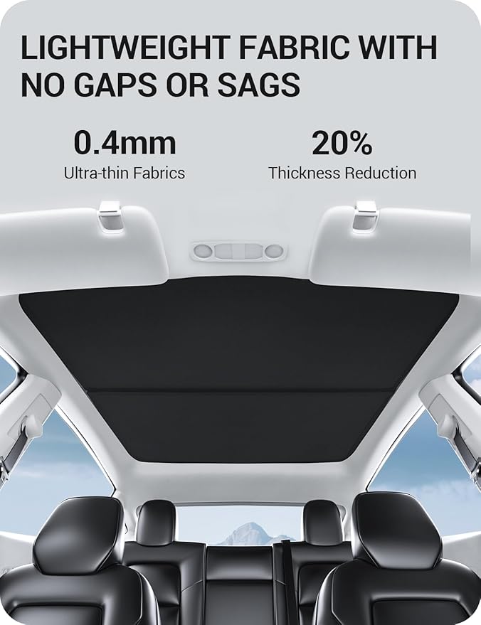 BASENOR Upgraded Tesla Model Y Sunshade Roof, [Nano Ice-Crystal Coatings] Heat Insulation Glass Roof Shade, Top Window Retractable Sun Protection, Sunroof Blocking Cover for Model Y 2020-2024 Black