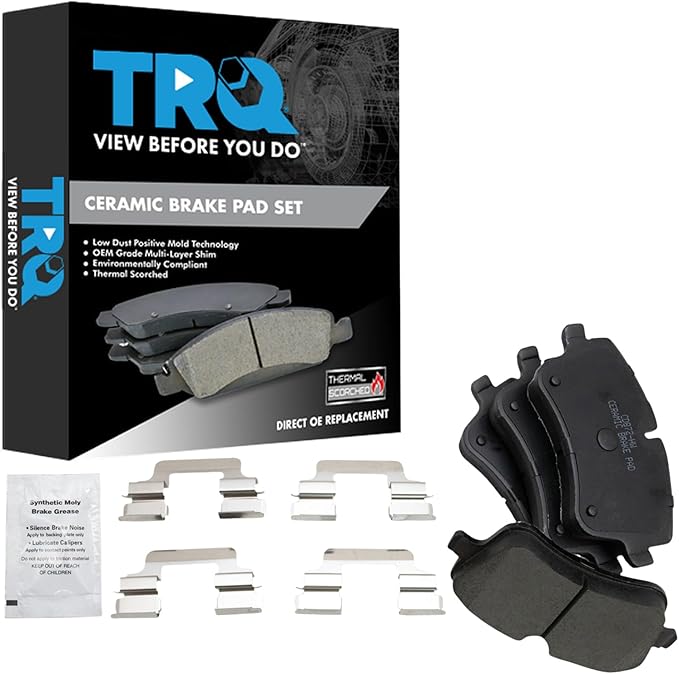 TRQ Front Ceramic Brake Pad Set Compatible with 2001-05 Mercedes Benz C240 2001-02 C320 2002 C230 2004-05 CLK320 2006-07 C280 2007-09 CLK350 2006-08 SLK280 2009-11 SLK300