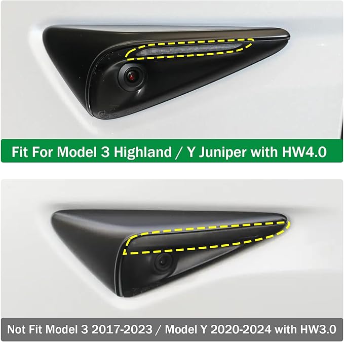 for Tesla Model 3 Highland 2024 2025 2026 Model Y Juniper 2025 2026 Accessories Exterior Car Fender Side Camera Trim Carbon Style ABS Decal Cover Sticker - ONLY for HW4.0