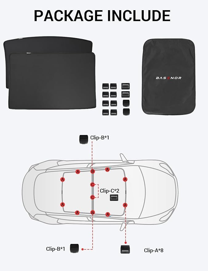 BASENOR 2026-2022 Tesla Model S Sunshade Roof [No Gap] Glass Roof Sunshade UV Protection Foldable Sunroof Shade Top Window Cover for Model S/Model S Plaid Heat Insulation Upgraded Black