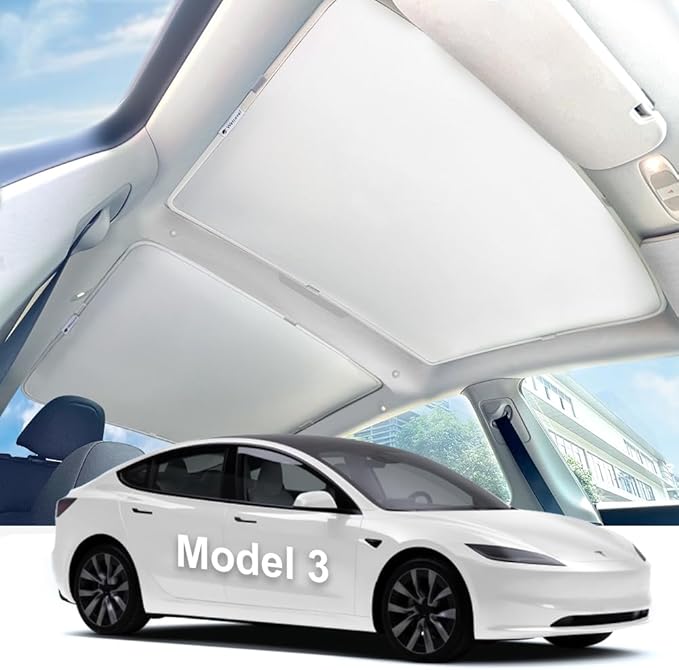 2025 Tesla New Model 3 Juniper Double-Layer Glass Sunshade Roof Red-Film Crystal Coatings,Easy Install with Clips, Foldable & Storage Bag UV Blocking Tesla Accessories Gray