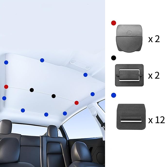 Jaronx Compatible with Tesla Sunshade Clips 16PCS Roof Sunshade Sun Roof Shade Insert Clips for Tesla Model 3/Y (2017-2025), Molde S/X (2012-2025)