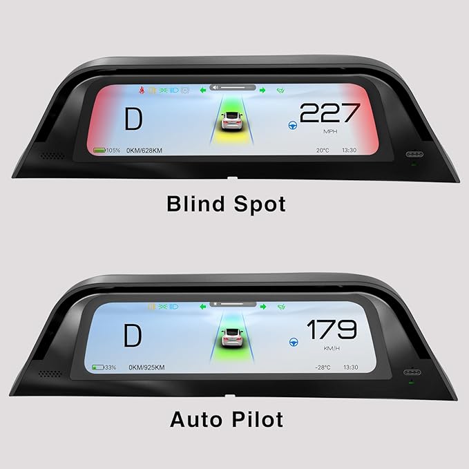 Heads Up Dispaly with Air Vent for Tesla Model Y 2019-2024 & Model 3 2017-2023 9.66" Screen - Wireless CarPlay Android Auto, Blind Spot,Anti-Glare Screen