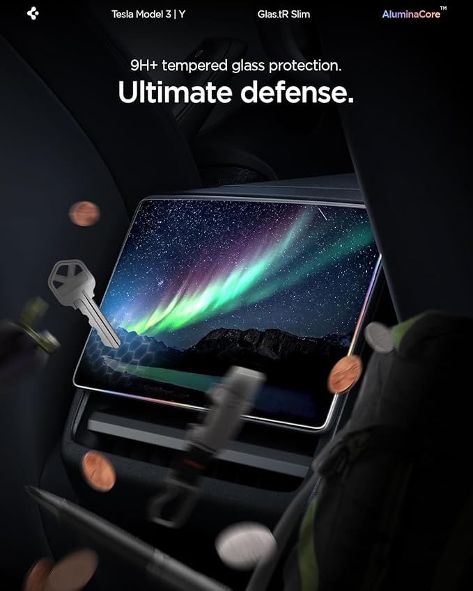 Spigen Tempered Glass Screen Protector [GlasTR Slim] designed for Tesla Model 3 (2024/2025/2026), Model Y Juniper (2025/2026) 8" Rear Touchscreen - Matte/Anti Finger Print