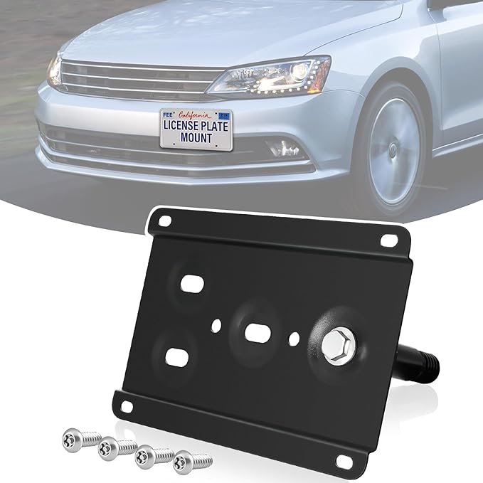 License Plate Holder Front License Plate Bracket No Drill Tow Hook Mount Anti-Theft License Plate Frame Compatible with Volkswagen 2015-2021 VW MK7 GTI Golf