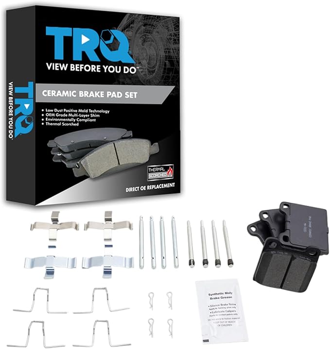 TRQ Front and Rear Ceramic Brake Pad Set Compatible with 1998-04 Volvo C70 1993-97 850 1990-93 240 1985-92 740 1992-95 940 1992-97 960 without Independent Rear Suspension