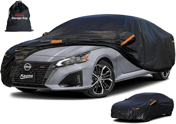 Kayme 7 Layers Car Cover Custom Fit for Nissan Altima (2002-2025) Waterproof All Weather for Automobiles, Outdoor Full Cover Rain Sun UV Protection.Black