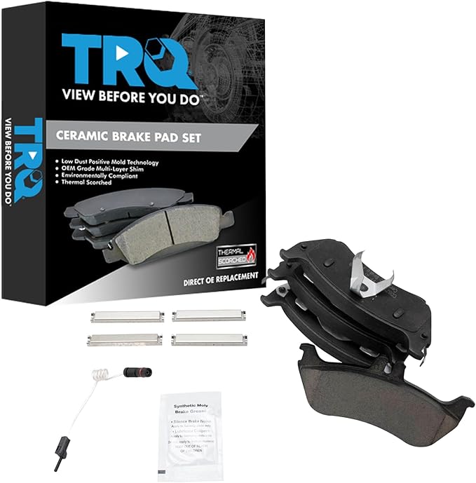 TRQ Rear Ceramic Brake Pad Set Includes Contact Point Grease and Hardware Compatible with 1998-2003 Mercedes-Benz ML320 1999 ML430 From 12-01-98 Production Date 2003-2005 ML350