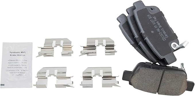 TRQ Rear Brake Pads Ceramic Wear Sensor Hardware Compatible with 2009-2014 Acura TL 2006-2014 Honda Ridgeline