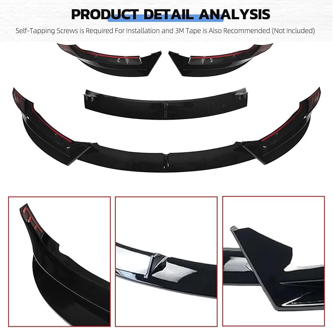 Front Bumper Lip Splitter Spoiler for 2017-2023 Tesla Model 3 Front Lip Air Dam Chin Spoiler Body Kit for Model 3 Accessories (Glossy Black)