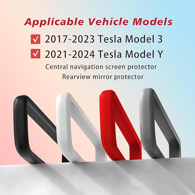 for 2017-2023 Tesla Model 3/2021-2024 Model Y Central Screen and Interior Mirror Protector Frame Interior Accessories (Red-M3/Y-2pcs)