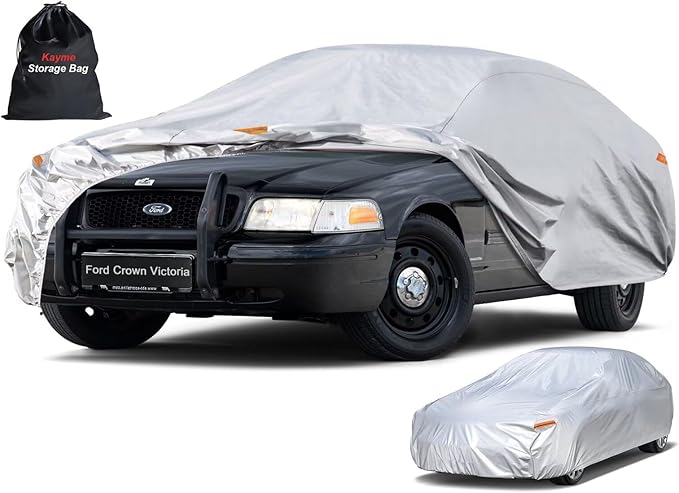Kayme 6 Layers Sedan Car Cover Custom Fit for Ford Crown Victoria (1992-2012), Waterproof All Weather for Automobiles,Rain Sun UV Protection.Silver